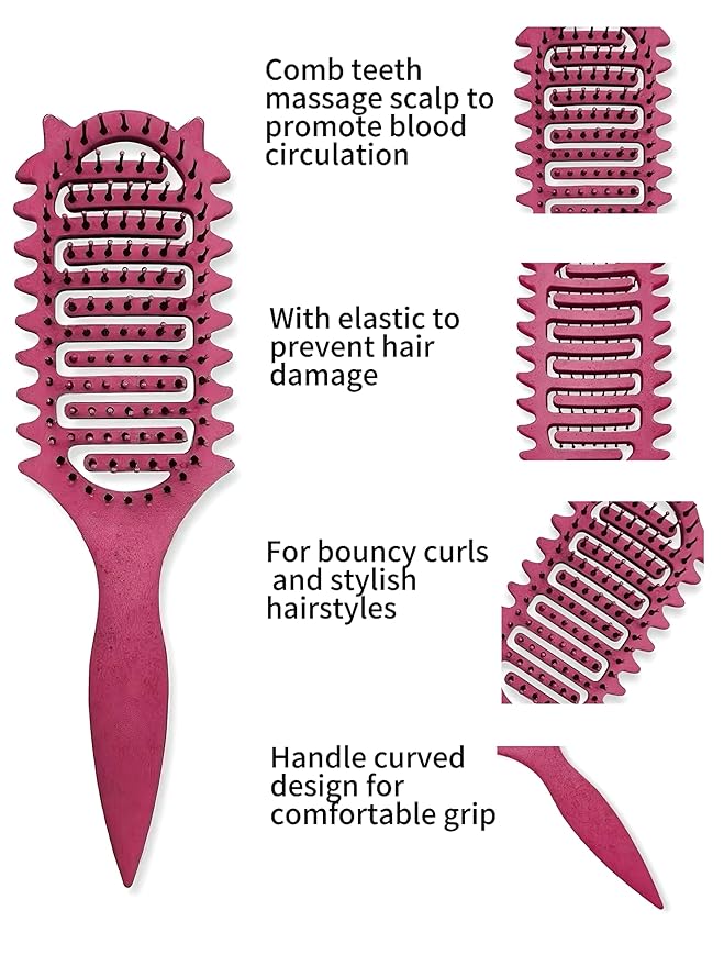 Curl Defining Brush,2025 Vented Hair Brush for Detangling Styling,Curl Brush For Curly Hair Wet,Shaping And Defining Curls For Women And Men (Rose Red)