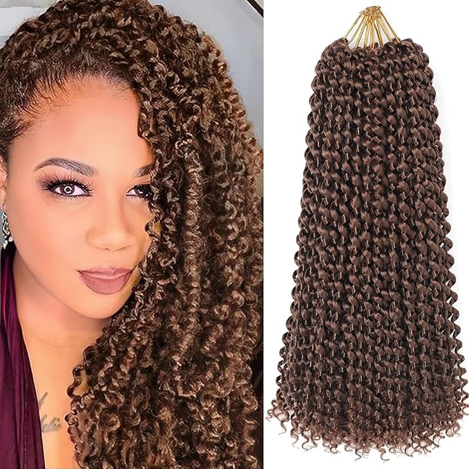 Brown Passion Twist Hair,14 Inch 7 Packs Water Wave Crochet Hair Passion Twist Braiding Hair For Wrap Passion Twist Crochet Hair/Butterfly Locs/Spring Twist Crochet Hair Braids (14in,7pcs,30#)