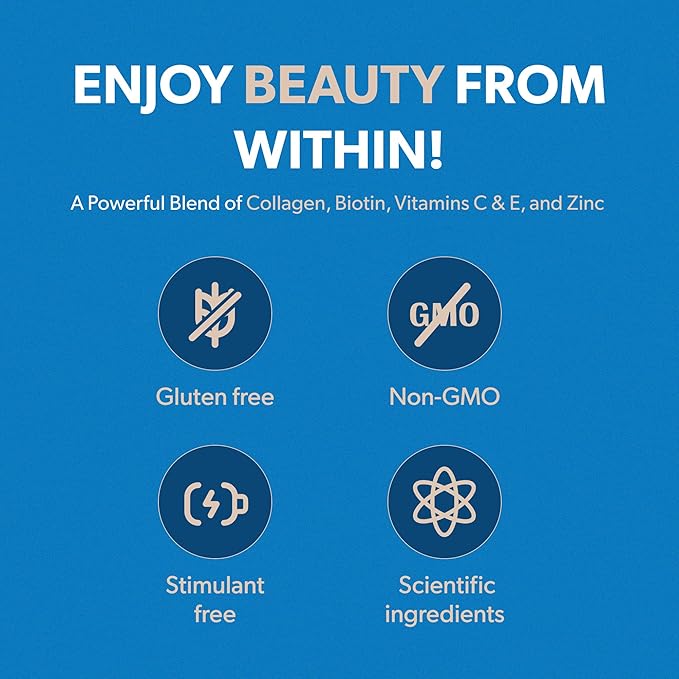 BIOMA Hair, Skin & Nails Beauty Gummies - Supports Growth & Strength with Biotin, Collagen, Zinc & Vitamins C & D - Gluten-Free - 180 Gummies (90-Day Supply, 3 Pack)