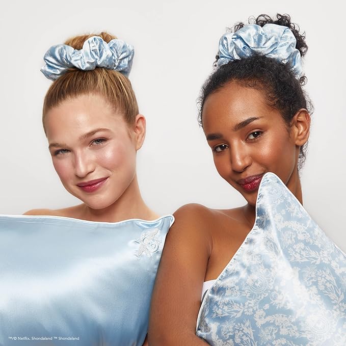 Kitsch x Bridgerton Satin Pillowcase with Zipper for Hair Skin, Softer Than Silk Pillow Cases, Wrinkle-Free, Cooling Satin Pillow Covers, Bridgerton - Toile De Blue, King Size (19x36)