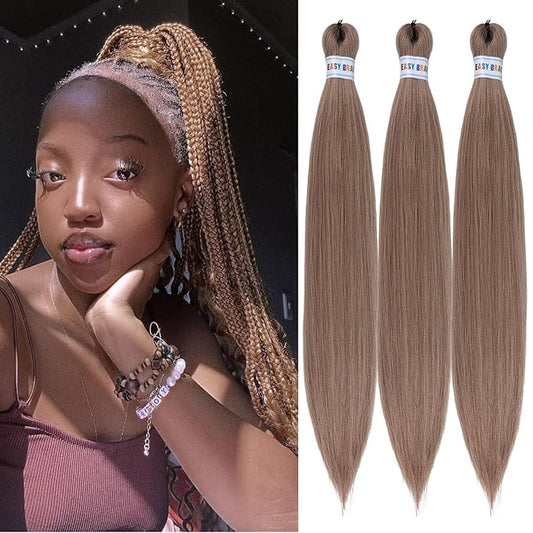 Rose Blonde Braiding Hair Pre Stretched Hypoallergenic Prestretched Synthetic Braiding Hair Extensions Ez Braid Non Toxic Yaki Braids for Black Women