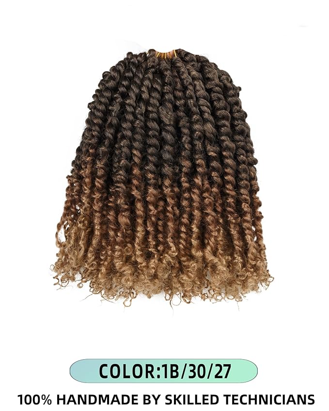 10 Inches 8 Packs Short Passion Twist Crochet Hair for Black Women and Kids-3 Tones Ombre Black to Brown Blonde, Pre Looped Pretwisted Crochet Hair Extension(10"-8 Packs,T1B/30/27)