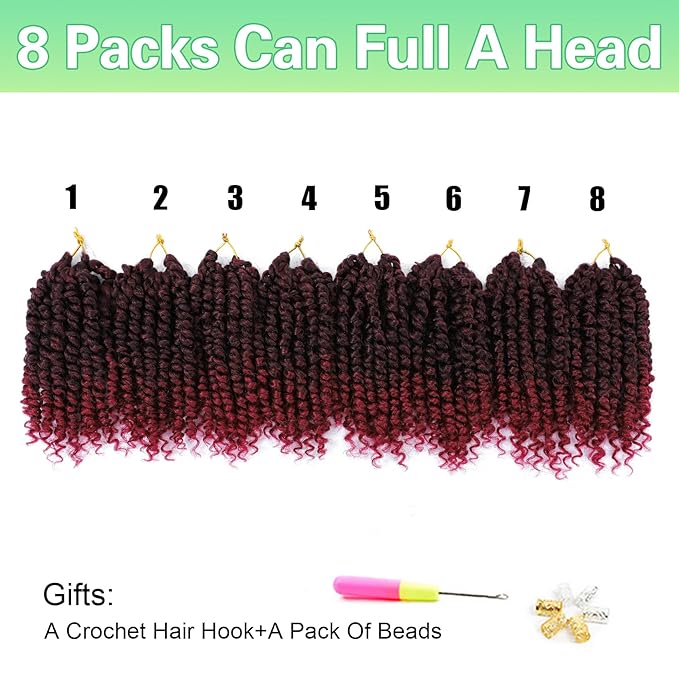 Passion Twist Crochet Hair 6Inch Passion Twist Hair 8 Packs Pre-Twisted Passion Twist Crochet Hair for Black Women Soft Passion Twist Curly Crochet Hair 6"(Pack of 8) Tbug