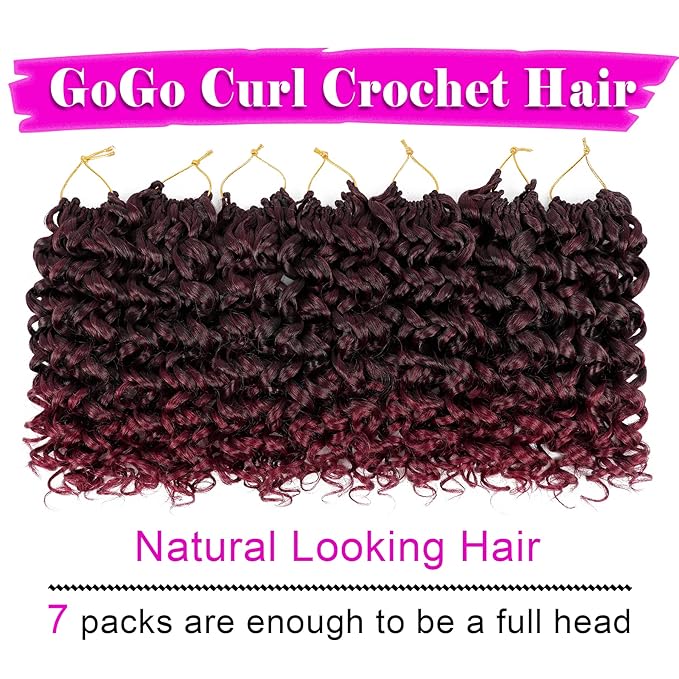 7 Packs GoGo Curl Crochet Hair 12 Inch Red Burgundy Short Curly Crochet Hair for Women Beach Curl Water Wave Deep Twist Crochet Braids Synthetic Braiding Hair Extensions (12 Inch, T1B/BUG)