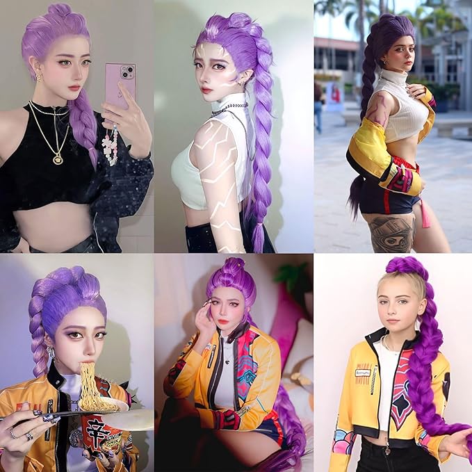 Purple Braiding Hair Pre Stretched for Braids Purple Hair Extensions Braiding Hair for Halloween Costume Cosplay(24 Inch(Pack of 8))