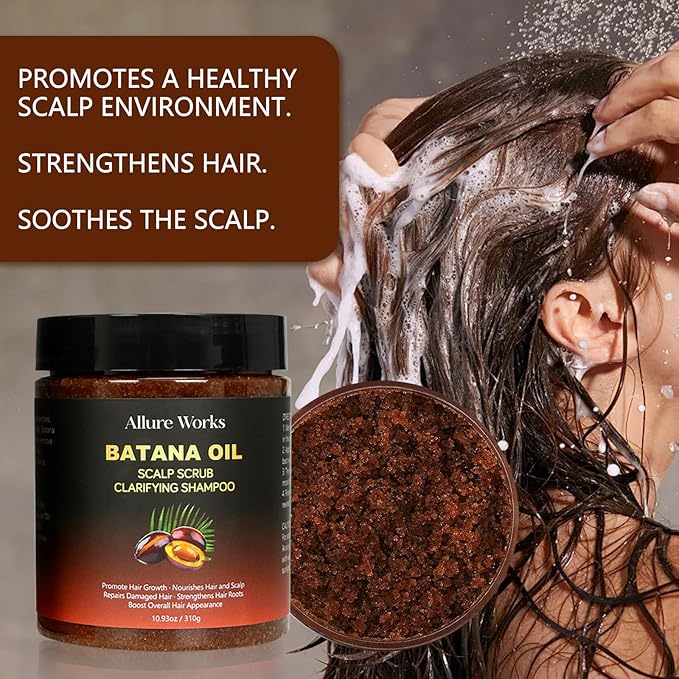 Exfoliating Scalp Scrub Clarifying Shampoo with Batana Oil & Rosemary for Dandruff, Buildup, Oily or Itchy Scalp, and Thinning Hair – Natural Scalp Cleansing Shampoo for Men and Women – 310g