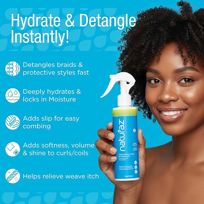 Rehydrating Mist & Hair Detangler Spray – Natural Leave In Conditioner Spray with Aloe Vera & Lavender for Dry, Curly, Coily, Matted or Damaged Hair for Women, Men & Kids – Vegan – 8 fl oz