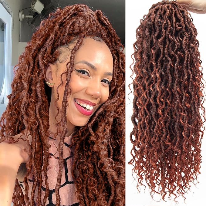 Goddess Locs Crochet Hair 18Inch 8Packs Crochet Locs,Ginger Boho Faux Loc With Curly Ends River Hippie Bohemian Loc Crochet Hair for Black Women(1B/350, 18inch(Pack of 8))