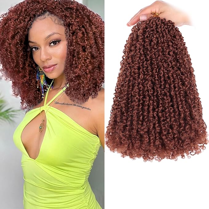 COOKOO 12 Inch 8 PCS Pre-curled Yanky Twist Synthetic Crochet Braids Hair Pre Looped Ginger Spring Twists Hair Short Passion Twists Crochet Hair Small Curly Twist Crochet Hair with Curls