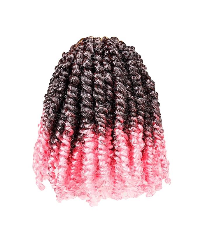 Super Short Passion Twist Crochet Hair for Black Women and Kids-6 Inch 7 Packs Ombre Pink Pre Looped Pre-twisted Passion Twist Hair,Bob Spring Kinky Twist Bohemian Curl(6"-7P,TPink)