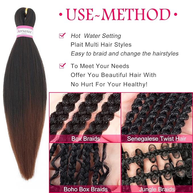 Dorsanee Braiding Hair Pre Stretched 14 Inch 8 Packs Ombre Brown Braiding Hair Extensions for Crochet Box Braids Twists Locs Hair Soft Yaki Texture Hot Water Setting (14inch,#1B/30)