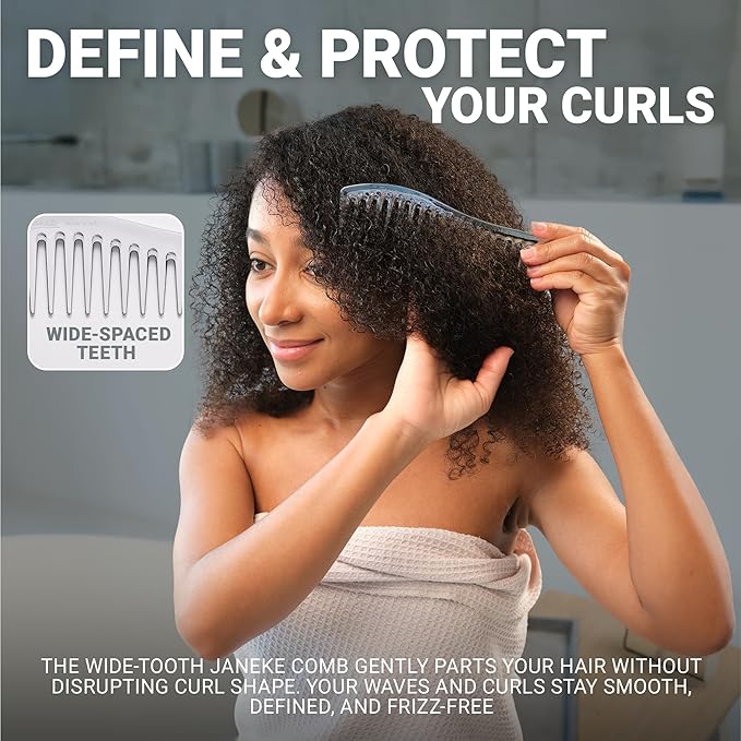 Janeke Wave Comb – Wide Tooth Detangling Comb for Wet & Curly Hair – Heat-Resistant, Anti-Static, Gentle on Scalp – Made in Italy Professional Hair Tool (Silver)