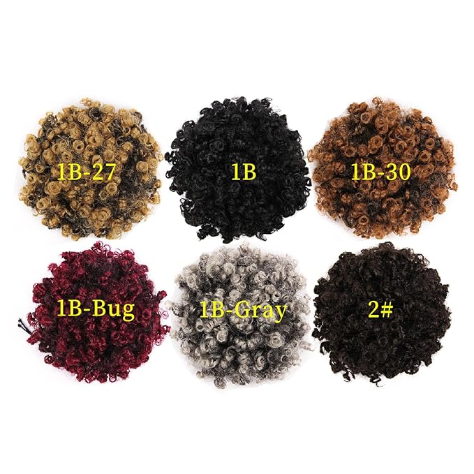 Afro Puff Ponytail for Black Women Culy Wavy Short Drawstring Ponytail Hair Extension Synthetic Mini Afro Bun for Girls Kids(2#)