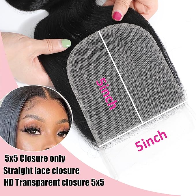 Human Hair 4 Bundles With 5x5 Hd Lace Closure 22 24 26 28+20 Inch Body Wave Human Hair 100% Unprocessed Brazilian Virgin Weave Bundles with Closure Natural Color