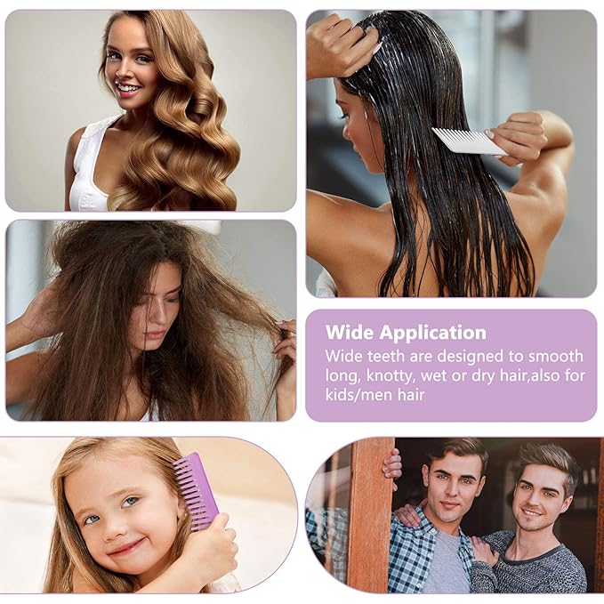 Large Hair Detangling Comb Wide Tooth Comb for Curly Hair Wet Dry Hair, No Handle Detangler Comb Styling Shampoo Comb (Purple, White)