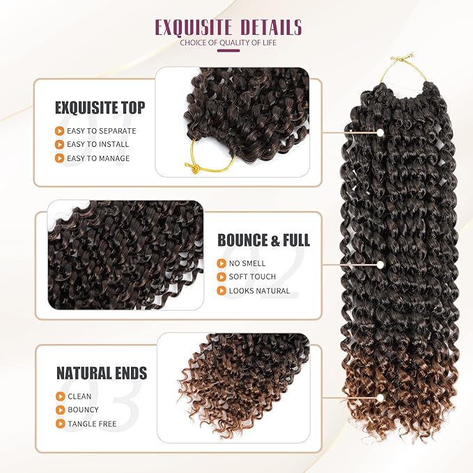 Dansama 6 Packs Passion Twist Hair Water Wave Braiding Hair for Butterfly Style Crochet Braids Bohemian Hair Extensions (12inch, T1B/30, Economy Pack)