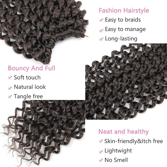 Passion Twist Hair 18 Inch 8 Packs Water Wave Crochet Hair Curly Braiding Hair For Butterfly Locs Long Bohe Crochet Braids (18 Inch (Pack of 8), 4#)