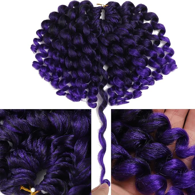 3 Packs 2X Ringlet Wand Curl Jamaican Bounce 8 inch Purple Ombre Synthetic Crochet Hair Extensions Crochet Braiding Hair 20 Roots (8Inch (Pack of 3), T1/Purple)