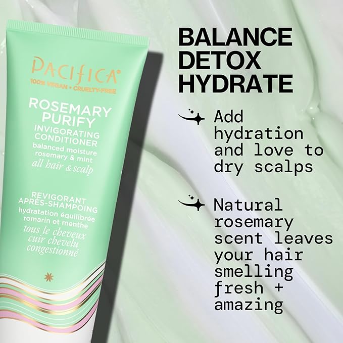 Pacifica Shampoo & Conditioner Set – Rosemary Purify Invigorating Set with Cooling Mint for Clarifying and Detoxing, Sulfate-Free, Vegan & Cruelty-Free, 12 oz & 8 oz (Set of 2)