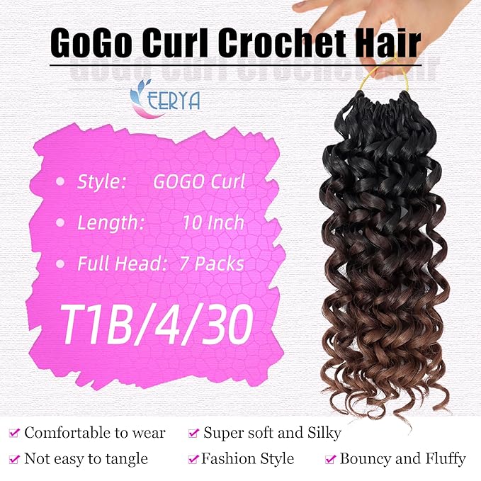 7 Packs GoGo Curl Crochet Hair 10 Inch Short Curly Crochet Hair for Women Beach Curl Water Wave Deep Twist Crochet Braids Synthetic Braiding Hair Extensions (10 Inch,T1B/4/30)