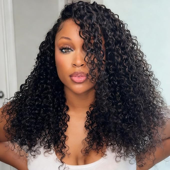 Deep Wave Half Wig Human Hair 18inch Wear and Go Glueless Curly Wig 200% Density 3 In 1 Seamless Flip Over Drawstring No Headband Wig for Black Women Beginner Friendly Natural Color