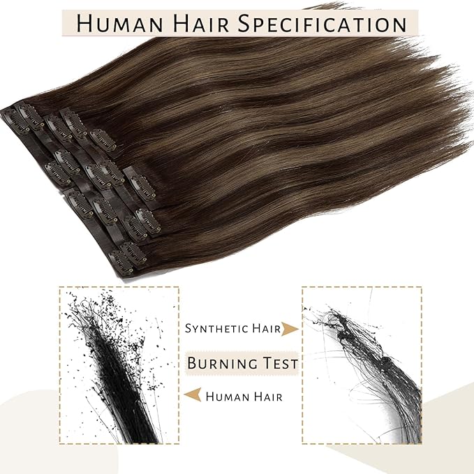 Caliee Seamless Hair Extensions Human Hair 20Inch Technology Invisi-PU Weft Clip in Hair Extensions R2-2-6 Chestnut Brown Mixed Dark Brown Thick Soft Silky Straight Hair Extensions for Women 110G 7Pcs