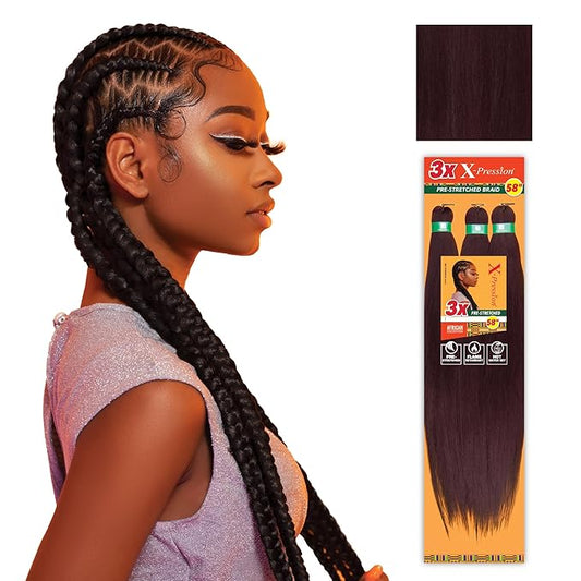 Sensationnel X-pression prestretched braiding hair - 3x braid 58 inch all kanekalon flame retardant synthetic braid for box braids and twists (3 pack, 99J)
