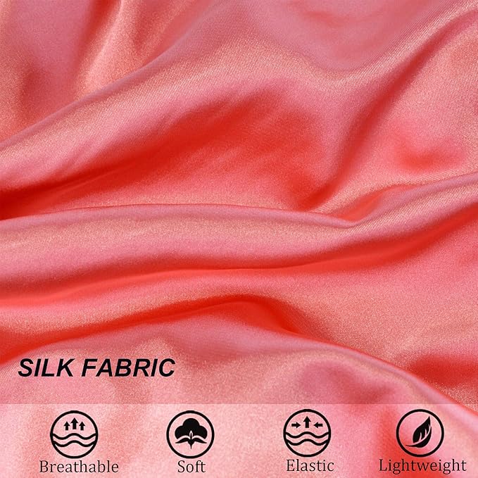 Silk Bonnet for Sleeping Satin Bonnets Double Layer Reversible Hair Cap Bonnet for Women Long Curly Braid Hair (Coral)