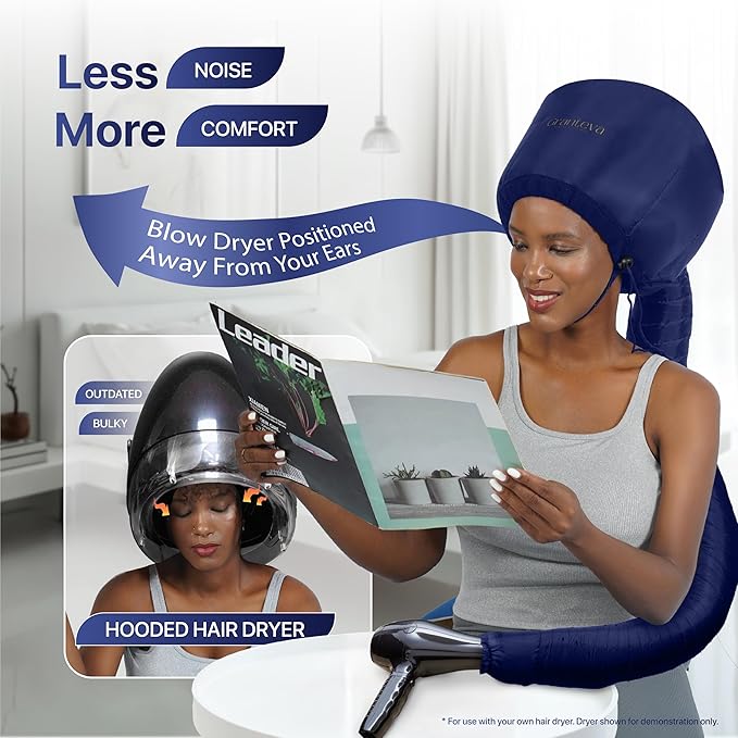 Granteva Hair Dryer Bonnet Attachment w/A Headband Integrated That Reduces Heat Around Ears & Neck - Blow Dryer Attachment for Hair Dryer, Speeds Up Drying Time