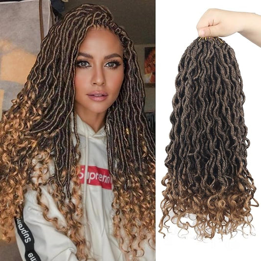 Goddess Locs Crochet Hair 18 Inch 9 Packs Faux Locs with Curly Ends,Pre looped Synthetic Crochet Hair for Black Women