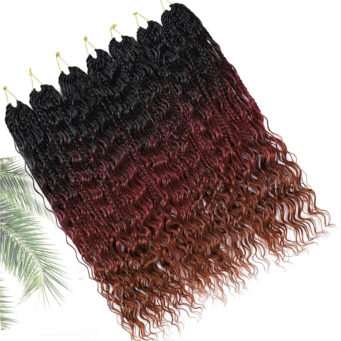 18 Inch 7 Pack Goddess Box Braids Bohemian Crochet Boho Box Braids With Curly Ends Pre-looped Crochet Braids Hair for Women Synthetic Braiding Hair Extensions,1B/530/350