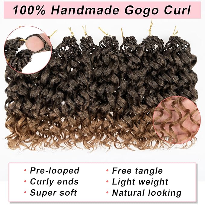 10 Inch Gogo Curl Crochet Hair Short Curly Crochet Hair Deep Wave Beach Curl Crochet hair Water Wave Curly Crochet Braids Hair Synthetic Braiding Hair Extensions for Women (16Strands/pack T27#)