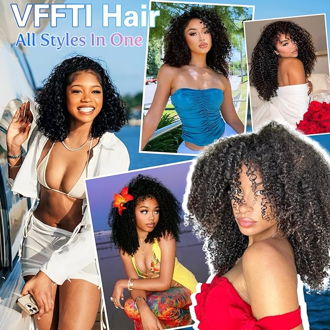 Kinky Curly Half Wig Human Hair 200% Density Wear Go Glueless Wigs Human Hair for Women 26 Inch Curly 3 In 1 Drawstring Seamless Flip Wig Invisible Hairline 3 Seconds to Wear Beginner Friendly
