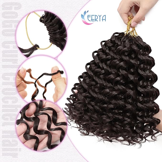 7 Packs GoGo Curl Crochet Hair 10 Inch Short Dark Brown Curly Crochet Hair for Women Deep Wave Beach Curl Crochet Braids Synthetic Braiding Hair Extensions(10 Inch, #4)