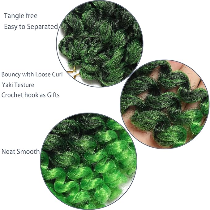 Green Ombre 3Packs 2X Ringlet Wand Curl Jamaican Bounce 8 inch Synthetic Crochet Hair Extensions Crochet Braiding Hair 60 Roots