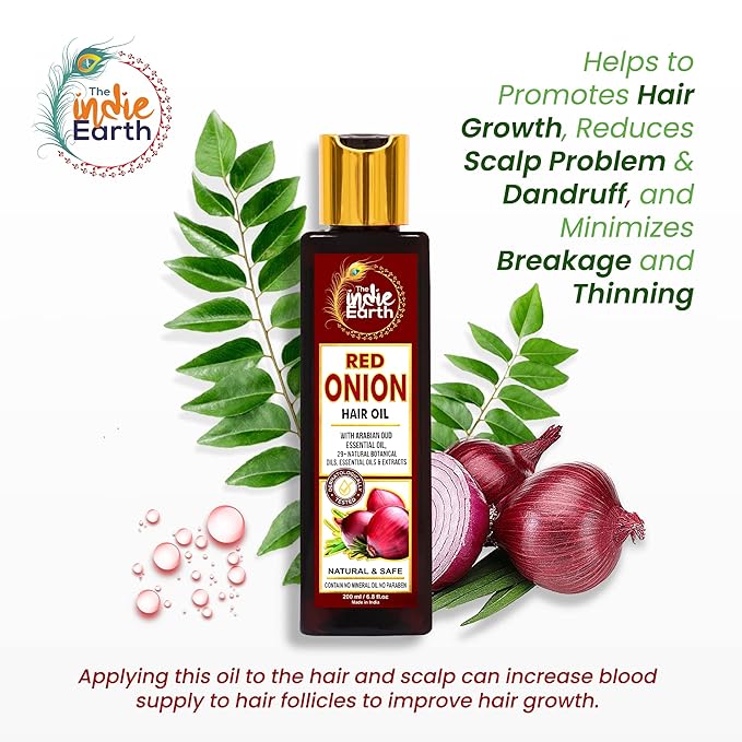 Red Onion Hair Growth Oil - Anti Hair Fall Enriched with 29+ Natural Herbs, Extracts & Oils Including Argan, Jojoba, Rosemary & Black Seed - 200ml