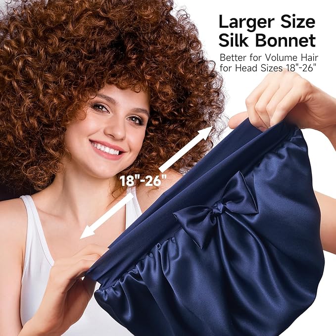 Umisleep Double-Sided 100% 22 Momme Mulberry Silk Bonnet for Sleeping Women, Large Silk Hair Wrap for Long Curly Hair, Non-Slip Sleep Cap with Adjustable Band, Navy Blue