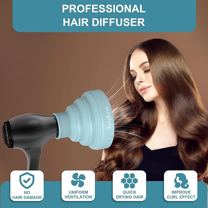 Collapsible Silicone Hair Dryer Diffuser - Travel and Easy Storage - Fit Most Hair Dryers with Nozzle Diameter D-1.575Inch to 1.968 Inch (4-5cm) - Blue