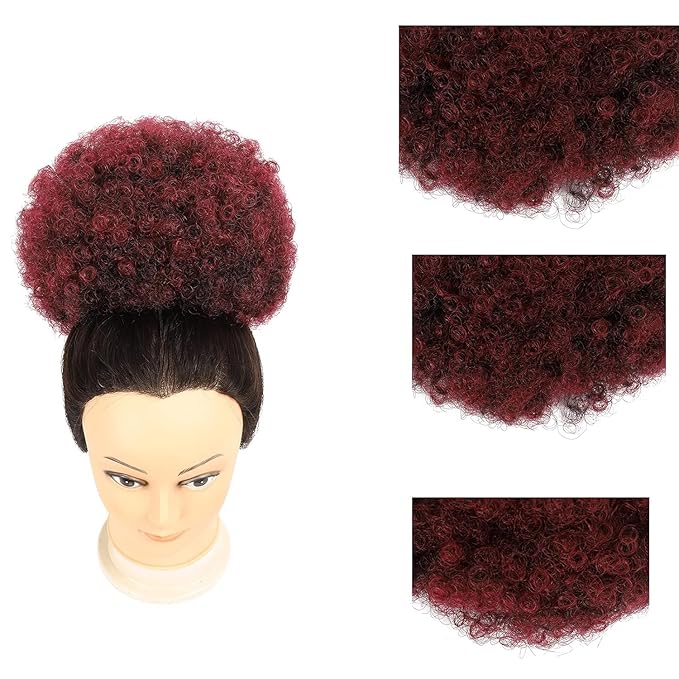Afro Puff Drawstring Ponytail with Bangs ponytail extension for black women Short Curly Clip in Wrap Updo Hairpiece(TBUG) (No bangs, TBUG#)