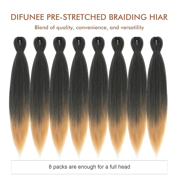 Pre-stretched Braiding Hair - 30 Inch 8 Packs Ombre Blonde Super Longt Braiding Hair For Twist or Box Braids, Yaki Texture Hot Water Setting Synthetic Braiding Hair (30 Inch, T27-8P)