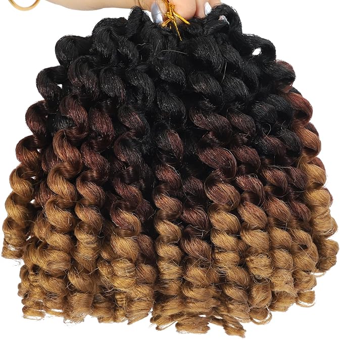 Jamaican Bounce Hair Extensions 8 inch Ringlet Wand Curl 3 Tone Blonde Brown Ombre Curly Crochet Braids 1B 30 27 Crochet Braiding Hair 60 Roots