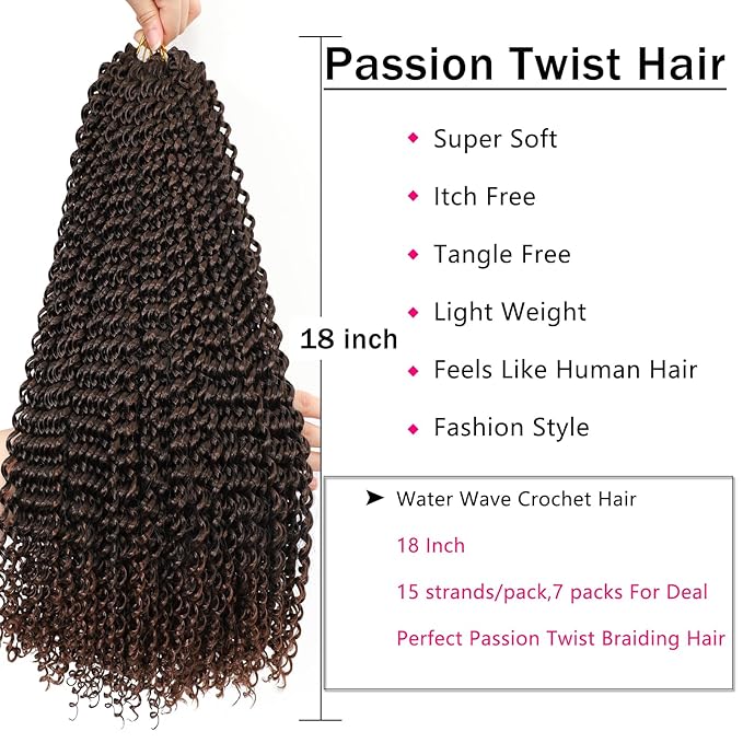 Passion Twist Hair, 18 Inch 7 Packs Water Wave Crochet Hair,Ombre Wrap Braiding Hair For Passion Twist Crochet Hair/Butterfly Locs/Spring Twist Crochet Braids Hair Extension (18 Inch, 1B/30#)