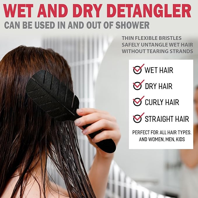 Detangler Brush by Fiora Naturals - 100% Bio-Friendly Detangling brush w/Ultra-Soft Bristles - Glide Through Tangles with Ease - For Curly, Fine, Black Natural, Women, Men, Kids - Dry and Wet Hair