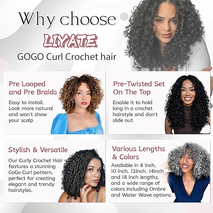 7 Packs Gogo Curl Crochet Hair for Women 8 Inch Pre-Twisted Curly Crochet Hair Pre Looped Deep Ocean Water Wave Beach Curl Crochet Braids Synthetic Braiding Hair Extensions (8 Inch, 4#)