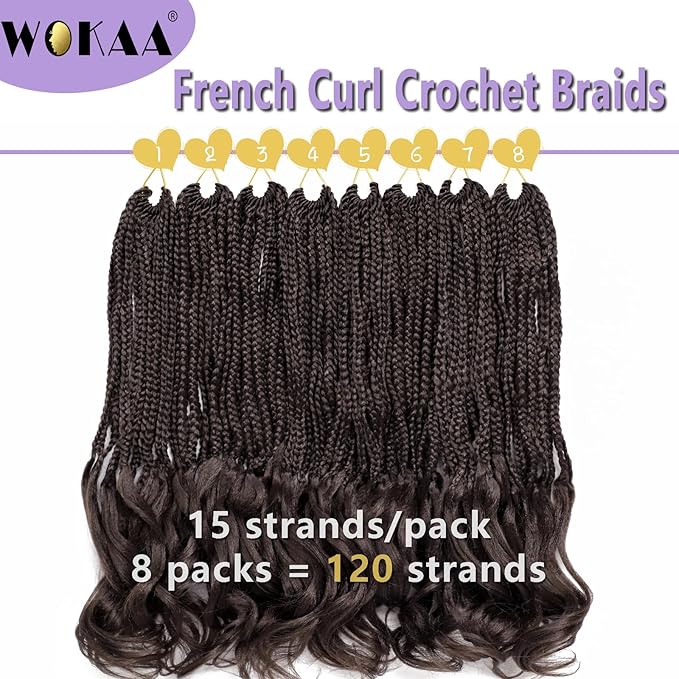 French Curly Braiding Hair Prelooped 18 Inch Dark Brown Crochet Hair for Women 8 Packs Soft Crochet Braids with Curly Ends Synthetic Hair Extension 4#