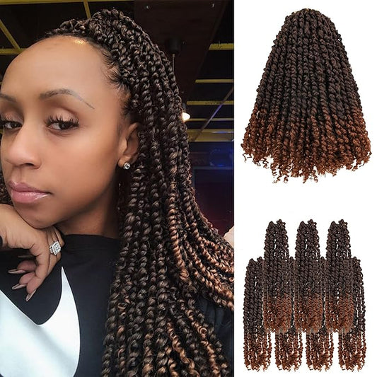 Pre-twisted Passion Twist Crochet Hair for Black Women 14 Inch 7 Packs Passion Twist Hair,Pre-looped Crochet Hair,Synthetic Spring Kinky Twist Braiding Hair Extensions (14"-7P,T30)
