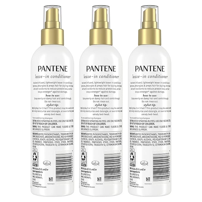 Pantene Conditioning Detangler Spray, Pro-V Repair & Protect, Nutrient Boost for Damaged Hair, Antioxidant Enriched, Leave-In Conditioner, Smooth & Shine, Sulfate-Free, 8.5 Fl Oz, 3 Pack