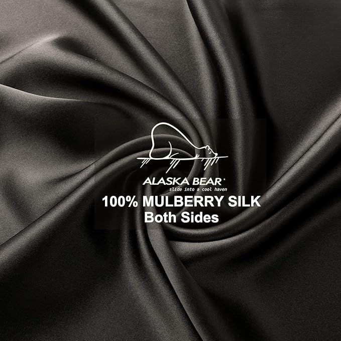 ALASKA BEAR Silk Pillowcase for Hair Care Gentle Mulberry Silk Anti Face Skin Wrinkle Pillow Slip Cover King Size with Concealed Zipper (1pc, Charcoal)