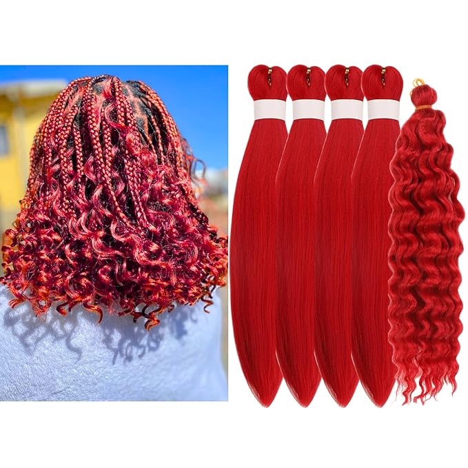 Braiding Hair Extensions Pre stretched Boho Curly Deep Wave Crochet Braids Red | Prestretched | Kids | Ez Braid | Short Boho Braids | Hypoallergenic | Knotless | Itch Free |