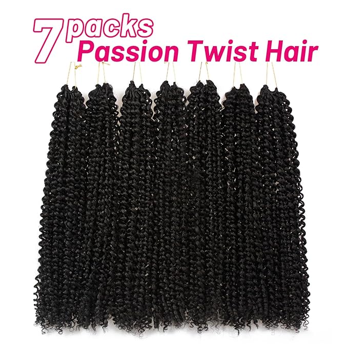 Dorsanee Black Passion Twist Hair 22 Inch 7 Packs Water Wave Crochet Hair Long Bohemian Curly Braiding Hair for Butterfly Locs, Faux Locs, Boho Style Spring Twist Crochet Braids (1#)